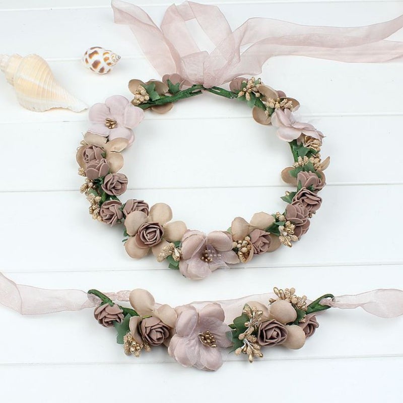 MioCloth Flower Crown Headband Garland Corsage Wedding Party Wreath Women Girl Champagne - Image 2